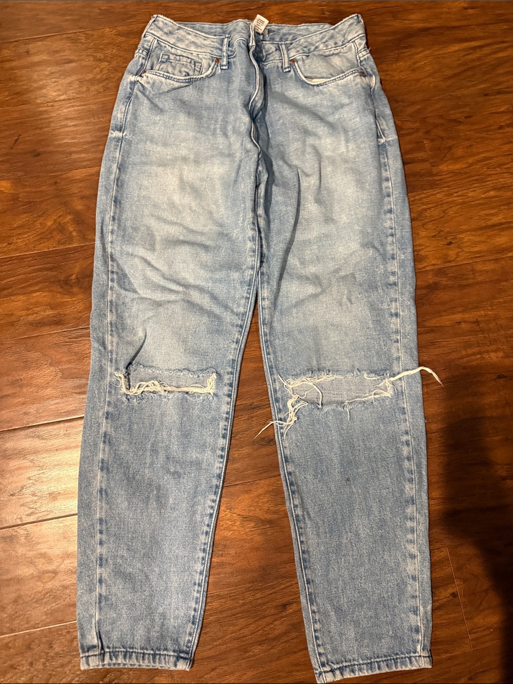 Forever 21 Light Blue Slim Straight Distressed Jeans